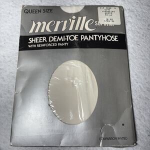 Vintage Tights Panty Hose New Queen Merville Sheer Dem-Toe White 5X/6X